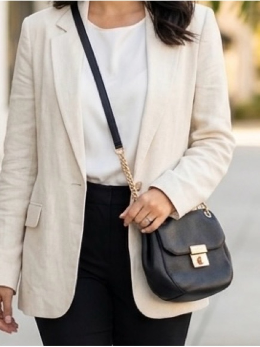 Michael Kors Cecelia Saddle Bag Black Pebbled Leather Gold Chain Crossbody